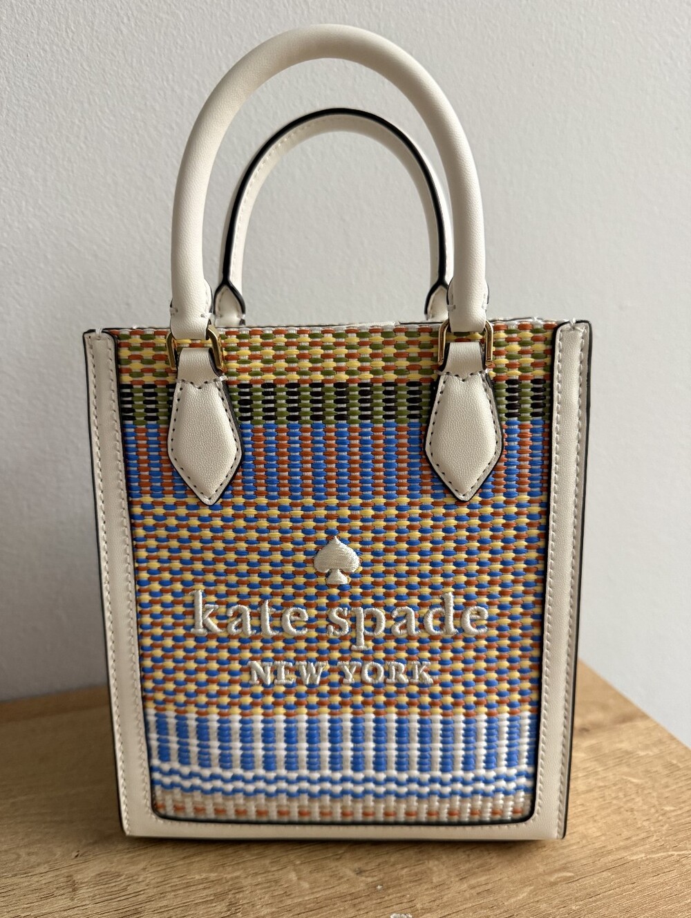 Kate Spade New York Woven Mini Tote Colorful Top Handle Crossbody Bag